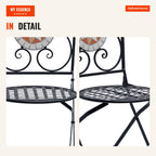 Set of 2 Folding Garden Chairs with Mosaic for Balcony Patio 50x40x94.5 cm Black — Infografia EN (detalhe)