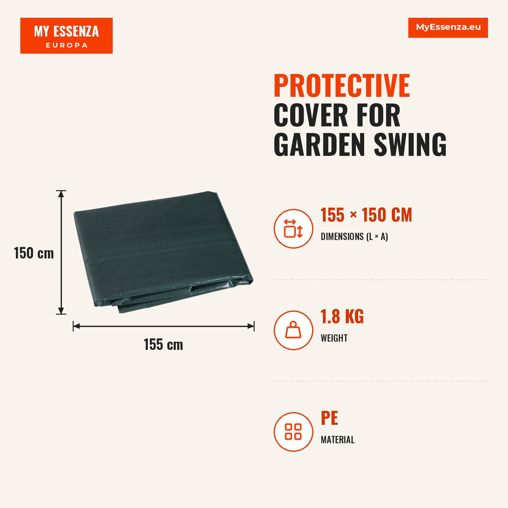 Protective Cover for Garden Swing, Waterproof with Zipper, 215x155x150 cm, Green — Infografia EN (medidas)