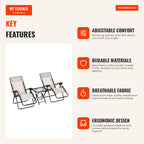 1 Table & 2 Folding Sun Loungers Outdoor Set for Garden Beach Beige — Infografia EN (vantagens)