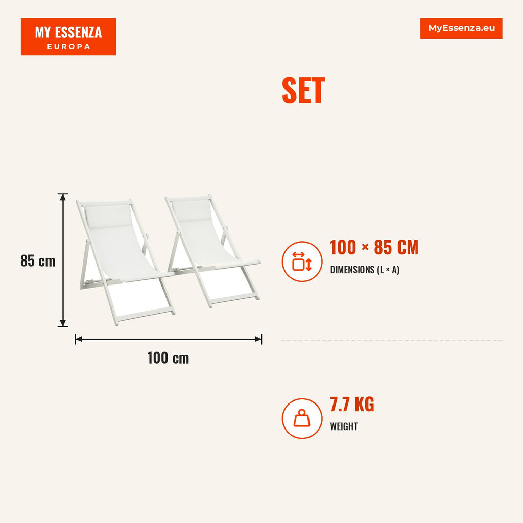 Set of 2 Folding Aluminium Garden Sun Loungers with 5-Position Adjustable Backrest and Headrest for Terrace Patio Outdoo — Infografia EN (medidas)