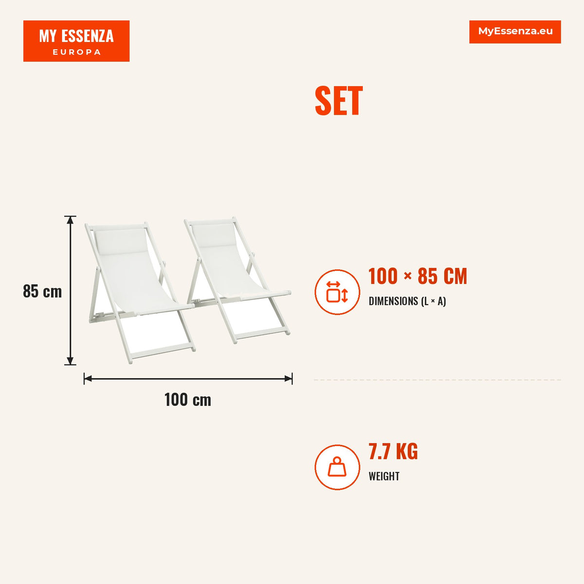 Set of 2 Folding Aluminium Garden Sun Loungers with 5-Position Adjustable Backrest and Headrest for Terrace Patio Outdoo — Infografia EN (medidas)