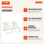 Set of 2 Folding Aluminium Garden Sun Loungers with 5-Position Adjustable Backrest and Headrest for Terrace Patio Outdoo — Infografia PT (vantagens)