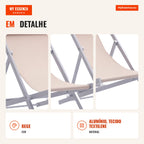 Set of 2 Folding Sun Loungers with 5-Position Adjustable Backrest and Padded Headrest 96.5x58x91.5cm Beige — Infografia PT (detalhe)