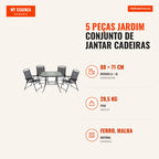 5-piece garden dining set with folding chairs and coffee table outdoor furniture with umbrella hole — Infografia PT (medidas)