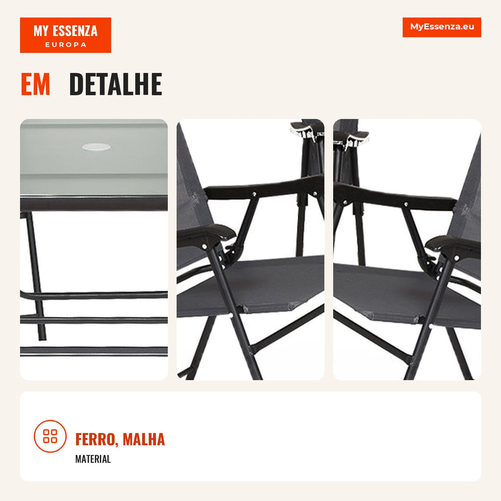 5-piece garden dining set with folding chairs and coffee table outdoor furniture with umbrella hole — Infografia PT (detalhe)