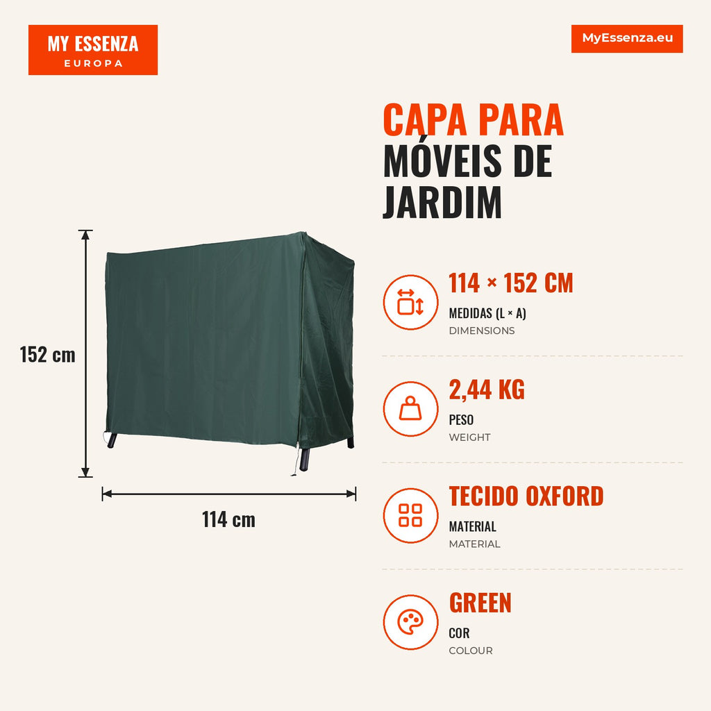 Garden Furniture Cover Protective Cover for Outdoor Swings with Zipper 177x114x152cm Green — Infografia PT (medidas)