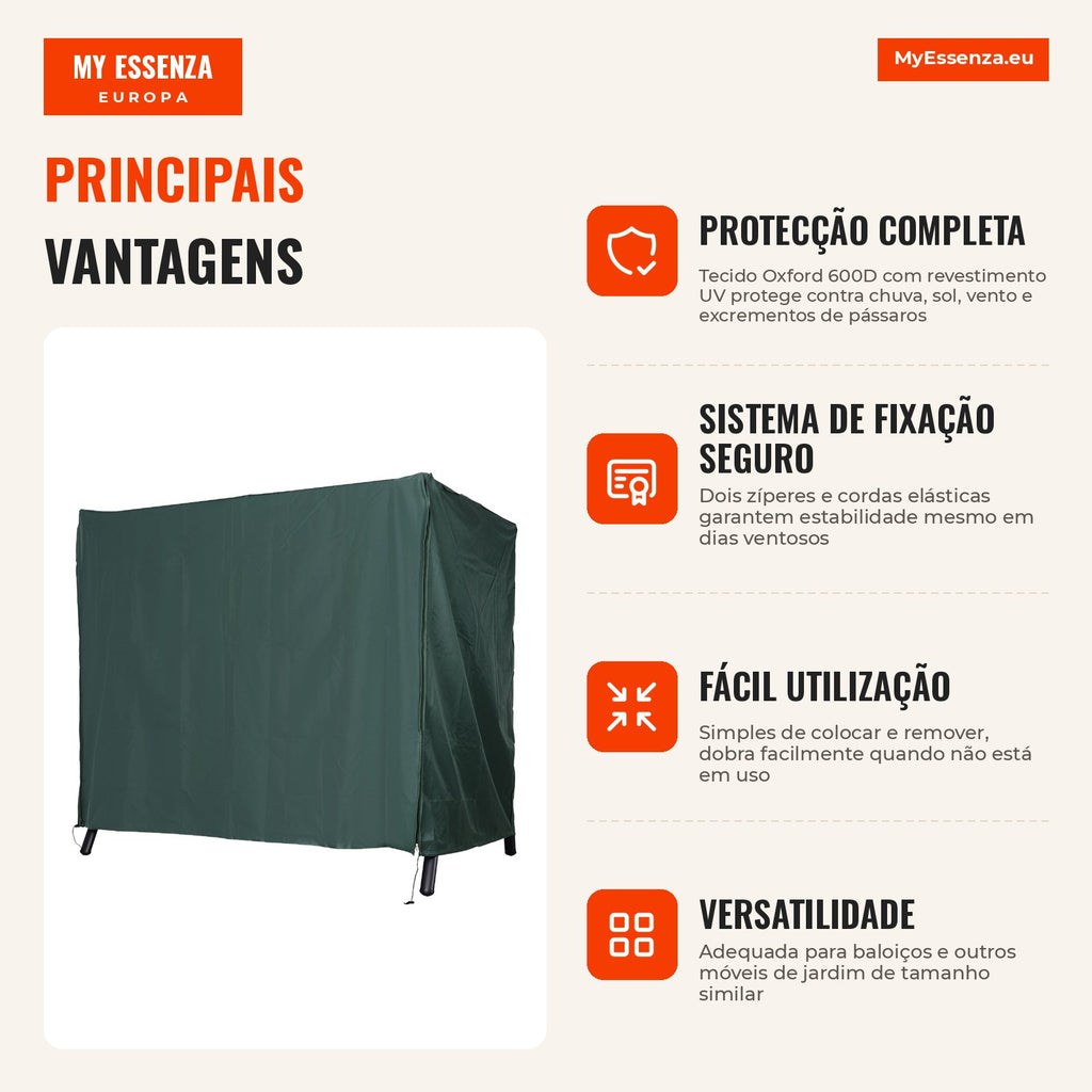 Garden Furniture Cover Protective Cover for Outdoor Swings with Zipper 177x114x152cm Green — Infografia PT (vantagens)