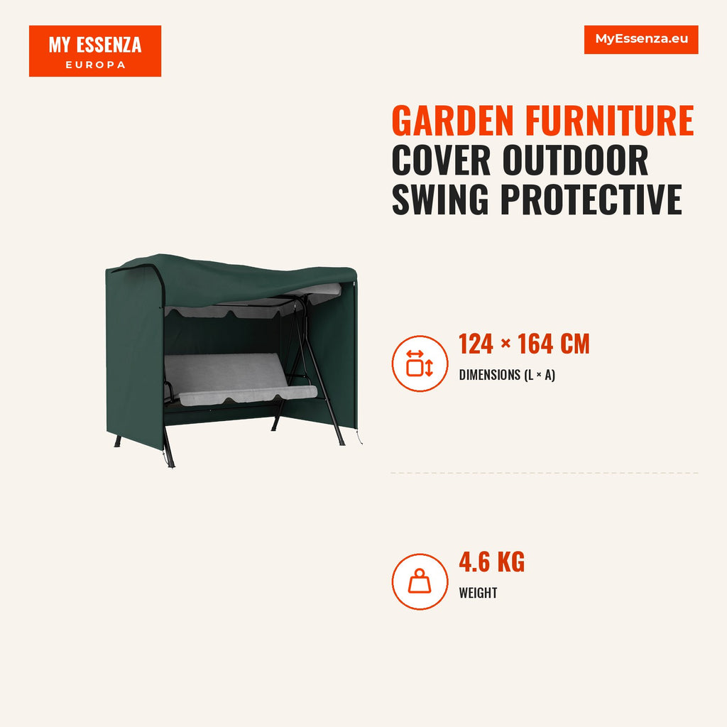 Garden Furniture Cover Outdoor Swing Protective Cover with Zipper 205x124x164cm Green — Infografia EN (medidas)