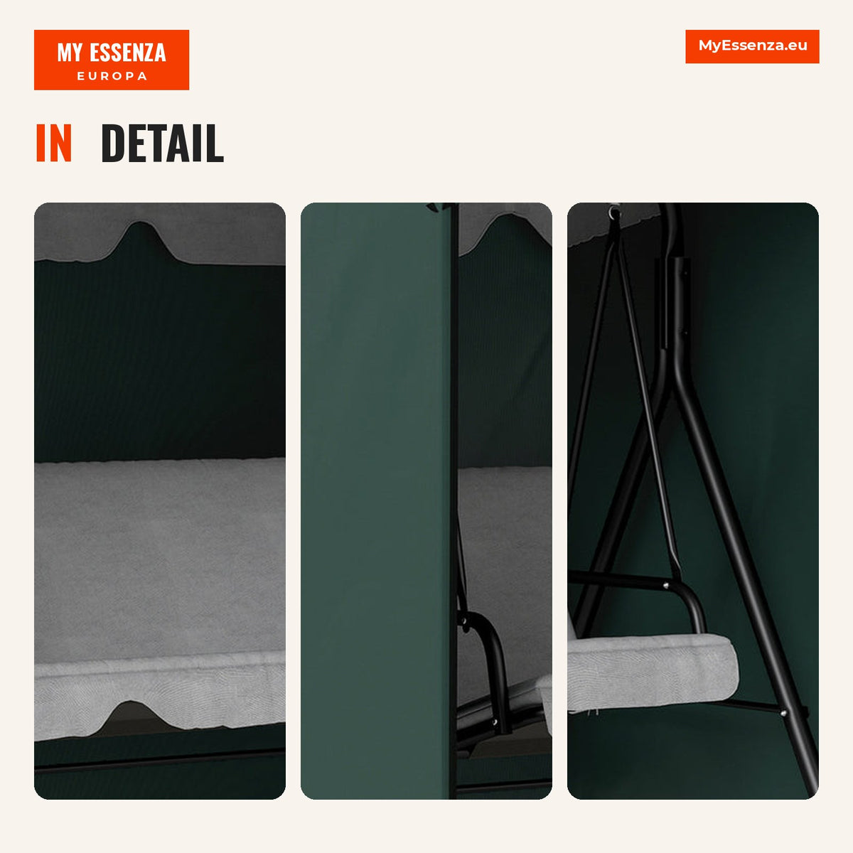 Garden Furniture Cover Outdoor Swing Protective Cover with Zipper 205x124x164cm Green — Infografia EN (detalhe)