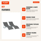 Set of 2 Ergonomic S-Shaped Folding Sun Loungers with Aluminium Frame and Textilene for Pool, Patio, Garden & Balcony 16 — Infografia EN (vantagens)