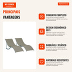 Set of 2 S-Shaped Garden Loungers with Aluminum Frame and Textilene for Pool Patio Balcony 165x61x63 cm Grey — Infografia PT (vantagens)