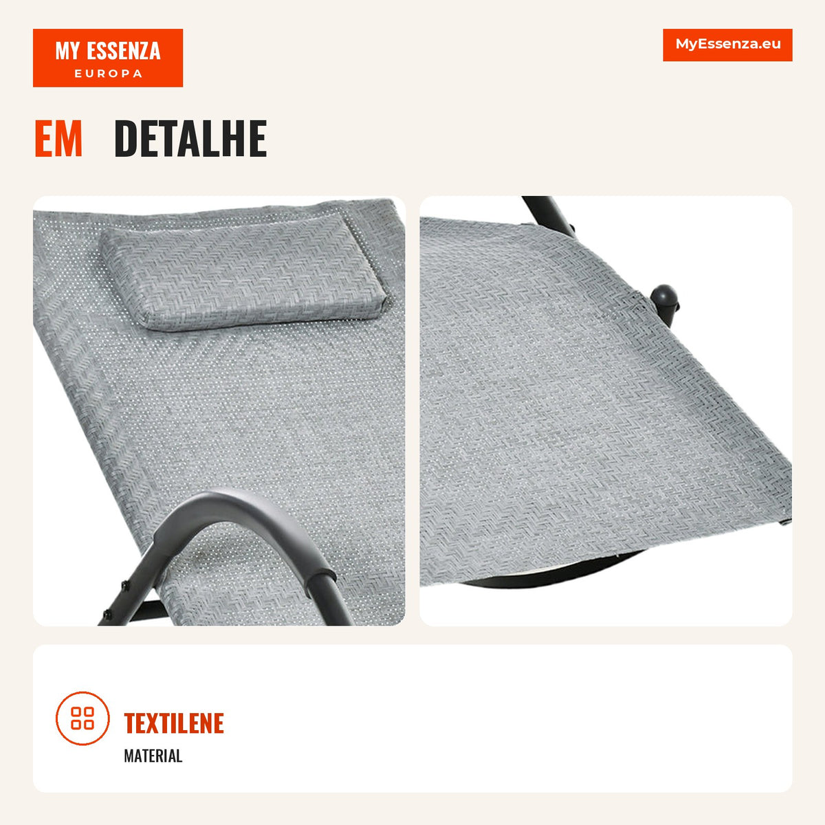 Outdoor Recliner Chair with Armrests and Rattan Effect for Garden Terrace Patio Load 160kg 61x160x79cm Grey — Infografia PT (detalhe)