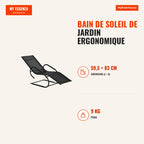 Ergonomic Garden Lounger with Headrest and Armrests, Upholstered in Breathable Textilene Fabric for Terrace Patio 59.5x1 — Infografia FR (medidas)