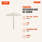 Rectangular Garden Parasol 198x130x240cm Aluminium Tiltable Parasol for Patio Cream — Infografia FR (medidas)