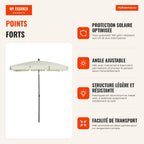 Rectangular Garden Parasol 198x130x240cm Aluminium Tiltable Parasol for Patio Cream — Infografia FR (vantagens)