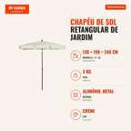 Rectangular Garden Parasol 198x130x240cm Aluminium Tiltable Parasol for Patio Cream — Infografia PT (medidas)