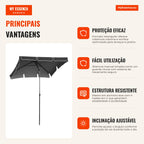Rectangular Garden Parasol 198x130x240cm Aluminium Tilt Function for Terrace Grey — Infografia PT (vantagens)