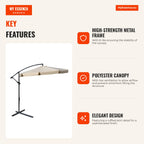 Garden Parasol Ø265 cm Eccentric Parasol with Tilting Canopy Crank 8 Metal Ribs Cross Base Sun Protection for Terrace Ba — Infografia EN (vantagens)