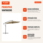 Offset Parasol Ø295x236 cm Manual Crank UV30+ Protection Ventilated Canopy Cross Base 6 Metal Ribs Garden Balcony Patio  — Infografia PT (vantagens)