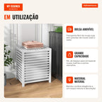 Cesto de Roupa de Bambu Cesto Roupa Suja Capacidade 55L com Bolsa Amovível Forma Retangular 50x36x60 cm Branco — Infografia PT (em utilização)