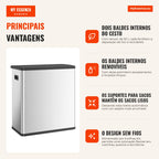 Lixeira Automática com Sensor de Movimento Infravermelho e Sistema de Separação de Lixo Tampa 60 L Prata — Infografia PT (vantagens)
