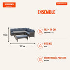 4-Piece Rattan Furniture Set with Cushioned Seats for Garden Balcony Outdoor Set with 2 Sofas, 1 Bench and Tempered Glas — Infografia FR (medidas)