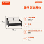 2 Seater Garden Sofa Rattan Sofa with Padded Cushions and Zipper Covers Adjustable Feet for Terrace Balcony Patio 132x70 — Infografia PT (medidas)