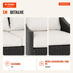 2 Seater Garden Sofa Rattan Sofa with Padded Cushions and Zipper Covers Adjustable Feet for Terrace Balcony Patio 132x70 — Infografia PT (detalhe)
