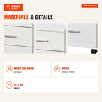 Mobile Office Drawer Unit with 3 Drawers, 4 Wheels and Lock with 2 Keys 40x40x61.5 cm White — Infografia EN (materiais e detalhes)