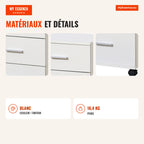 Mobile Office Drawer Unit with 3 Drawers, 4 Wheels and Lock with 2 Keys 40x40x61.5 cm White — Infografia FR (materiais e detalhes)
