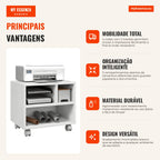Printer Stand with Wheels and Open Compartments 40x30x36 cm White HOMCOM — Infografia PT (vantagens)