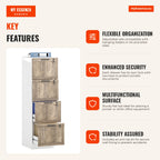 Office Drawer Unit with 4 Drawers, Lock and 2 Keys, Rails for Hanging A4 Letter Files, Mobile Filing Cabinet 39.4x40x129 — Infografia EN (vantagens)