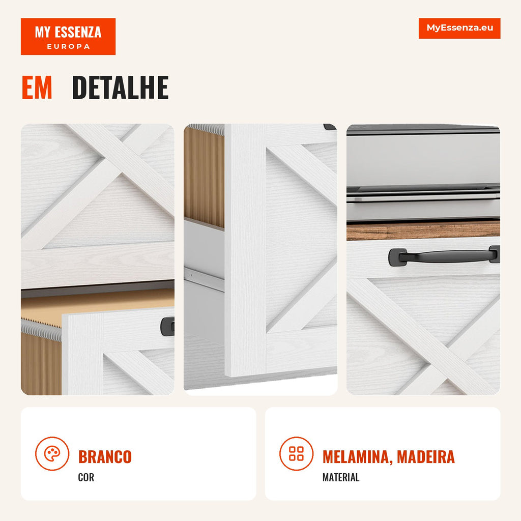 Office Cabinet with 2 Drawers, Filing Cabinet with Printer Stand 40x40x71 cm White — Infografia PT (detalhe)