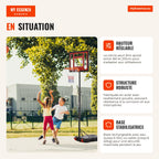 Adjustable Basketball Hoop 160-210cm Steel Support Rechargeable Base 2 Wheels for Kids and Adults 75x83x261cm Red and Bl — Infografia FR (em utilização)