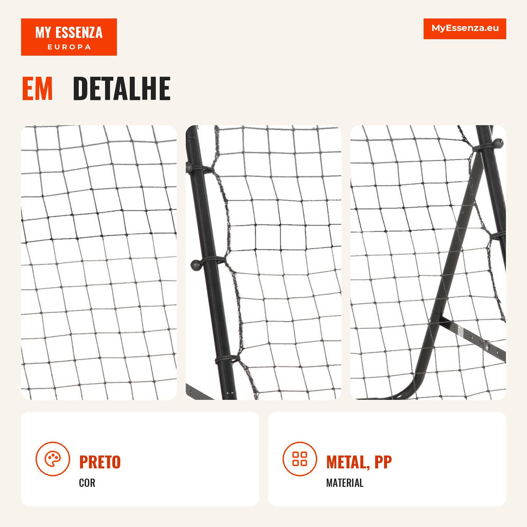 Metal Rebound Net with Adjustable Angle and 20 Elastic Cords for Football Tennis Baseball Training 96x80x96 cm Black — Infografia PT (detalhe)
