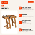 Table Football Foosball Table for Kids and Adults 69x37x70cm with 2 Balls 6 Metal Rods 2 Scoreboards Foldable Legs for F — Infografia EN (vantagens)