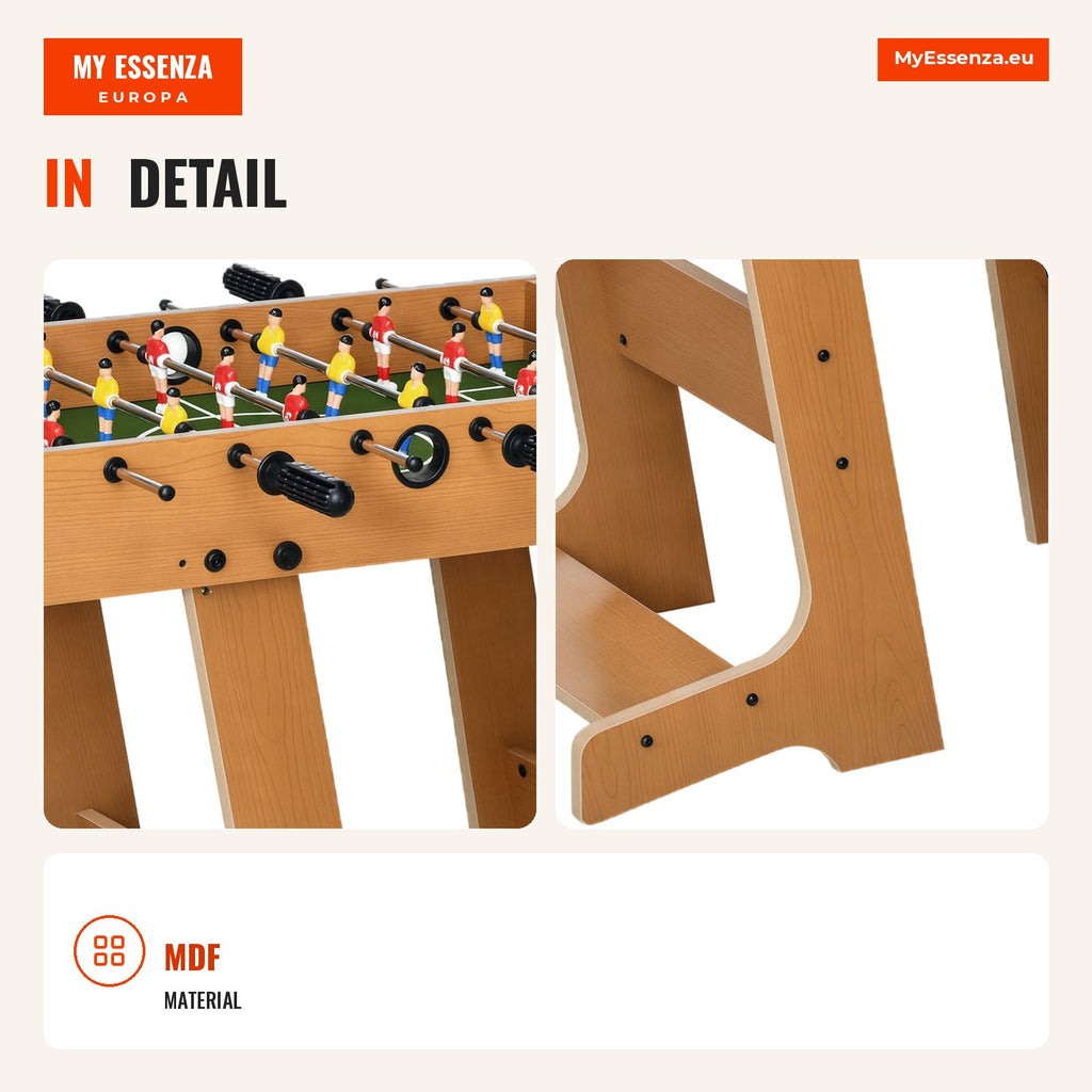 Table Football Foosball Table for Kids and Adults 69x37x70cm with 2 Balls 6 Metal Rods 2 Scoreboards Foldable Legs for F — Infografia EN (detalhe)