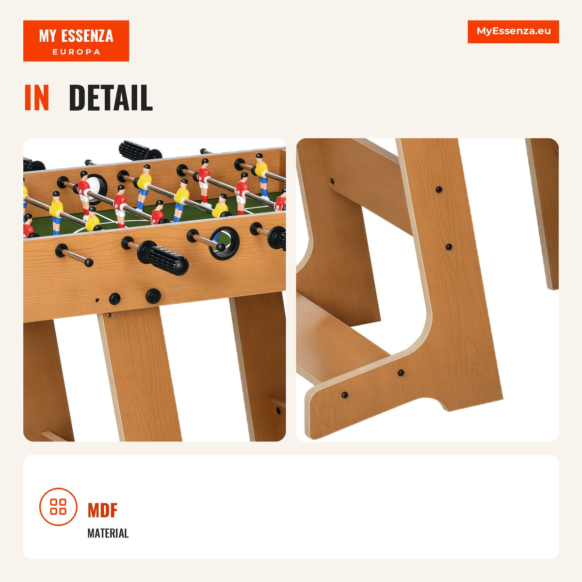Table Football Foosball Table for Kids and Adults 69x37x70cm with 2 Balls 6 Metal Rods 2 Scoreboards Foldable Legs for F — Infografia EN (detalhe)