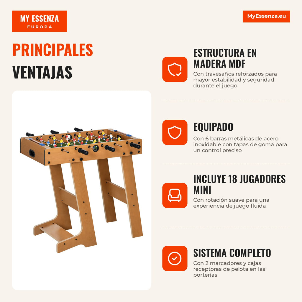 Table Football Foosball Table for Kids and Adults 69x37x70cm with 2 Balls 6 Metal Rods 2 Scoreboards Foldable Legs for F — Infografia ES (vantagens)