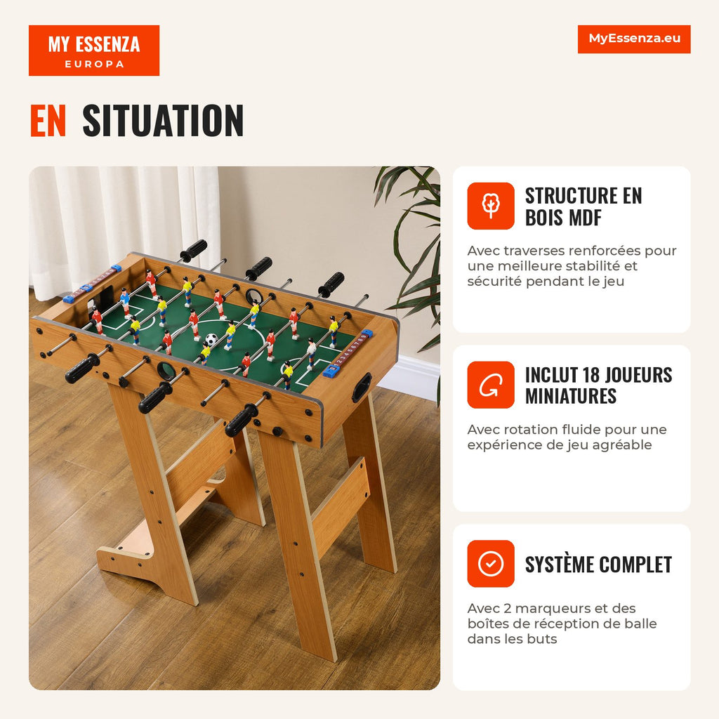 Table Football Foosball Table for Kids and Adults 69x37x70cm with 2 Balls 6 Metal Rods 2 Scoreboards Foldable Legs for F — Infografia FR (em utilização)