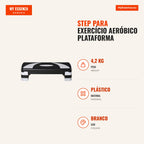 Aerobic Step Platform Adjustable Height 3 Levels Max Load 150kg for Home Gym 80x31x10-20cm Black and White — Infografia PT (medidas)