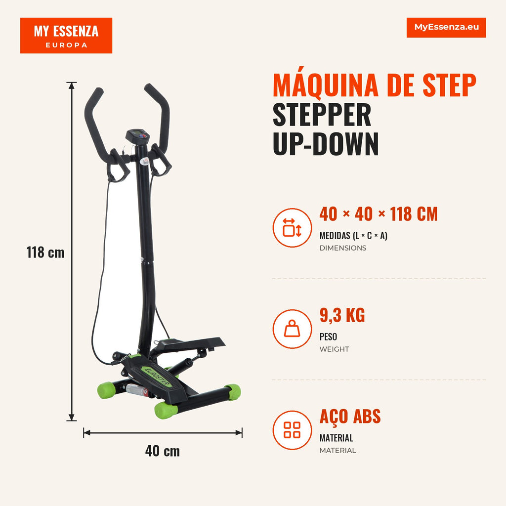 Stepper Up-Down Machine with 2 Adjustable Foot Pedals 40x40x118 cm — Infografia PT (medidas)