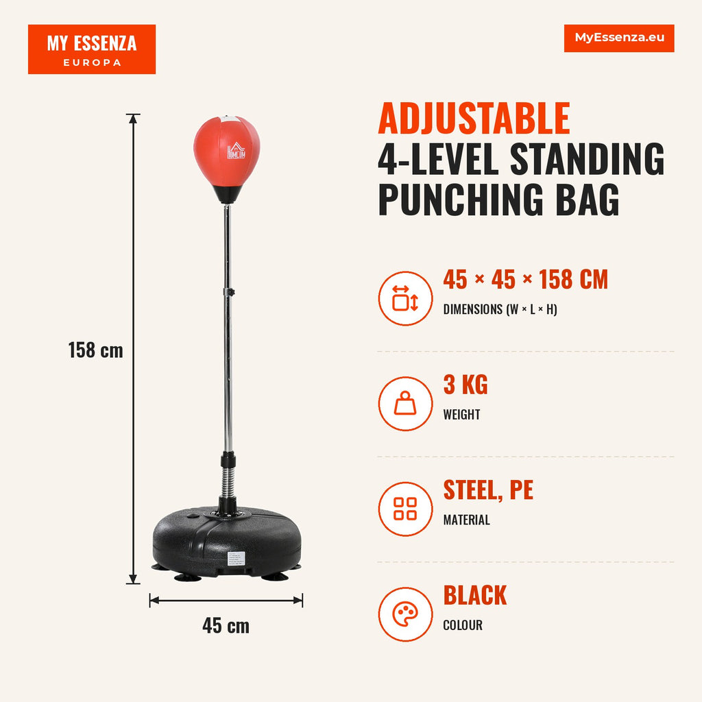 Adjustable 4-Level Standing Punching Bag Ø45x132-158cm Black and Red HOMCOM — Infografia EN (medidas)