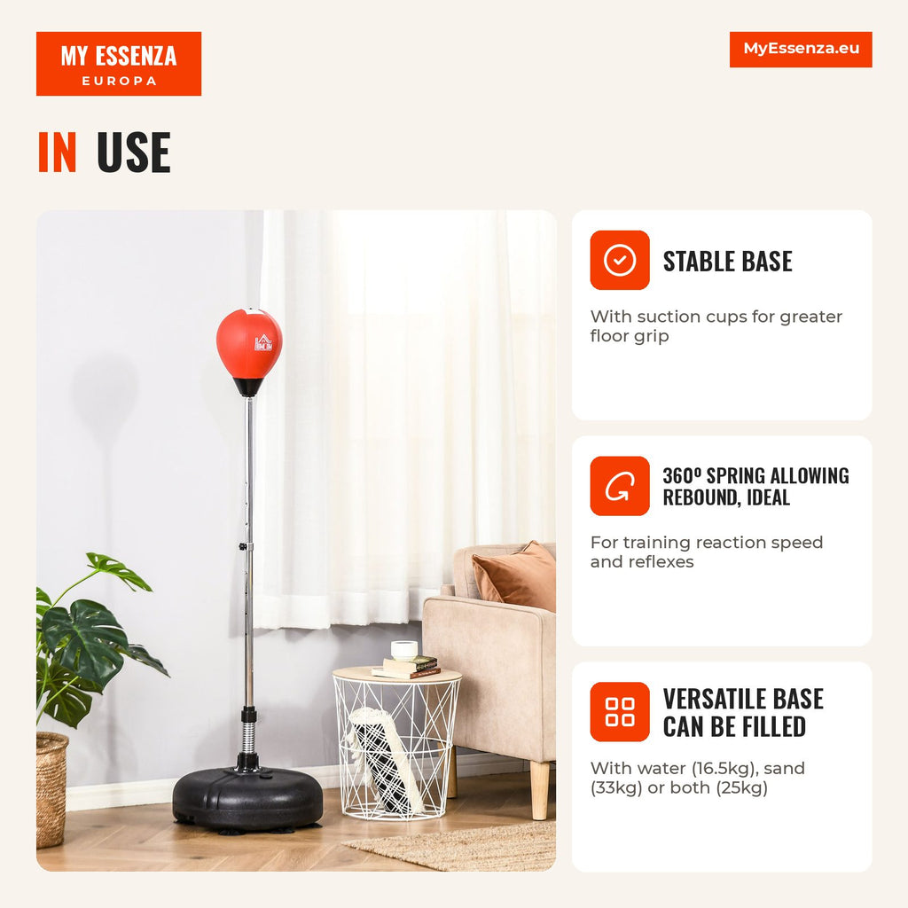 Adjustable 4-Level Standing Punching Bag Ø45x132-158cm Black and Red HOMCOM — Infografia EN (em utilização)