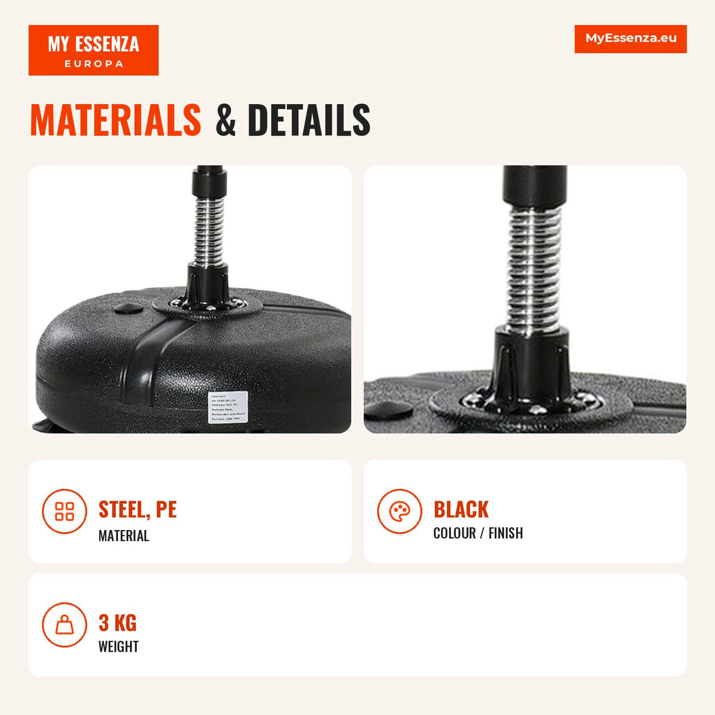 Adjustable 4-Level Standing Punching Bag Ø45x132-158cm Black and Red HOMCOM — Infografia EN (materiais e detalhes)