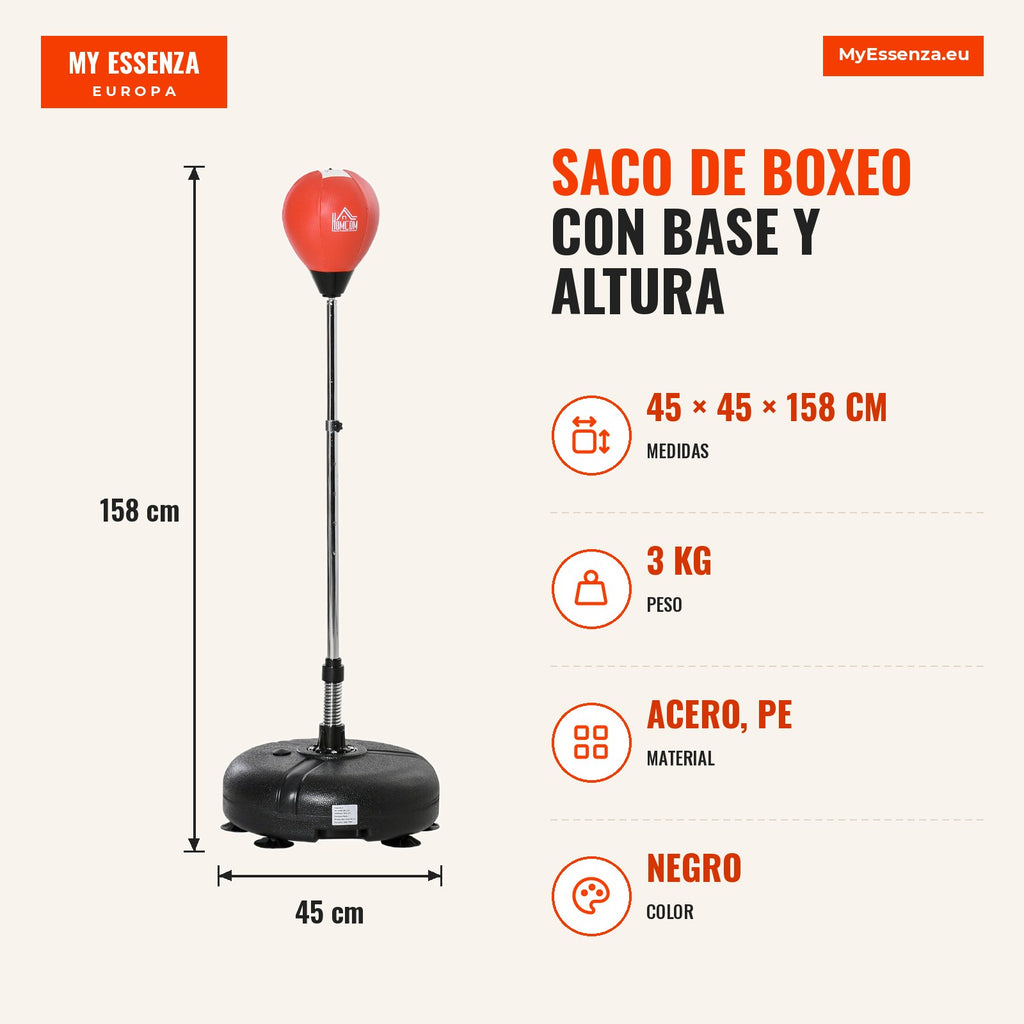 Adjustable 4-Level Standing Punching Bag Ø45x132-158cm Black and Red HOMCOM — Infografia ES (medidas)