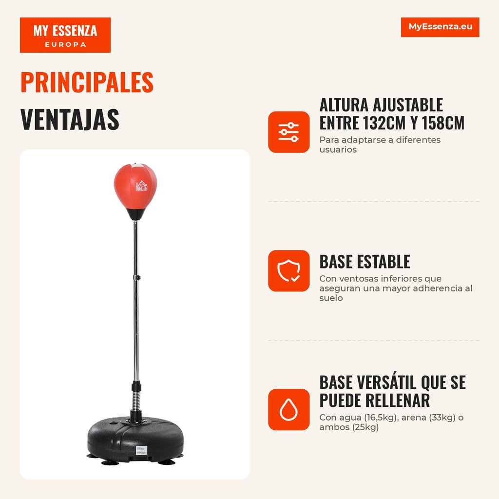 Adjustable 4-Level Standing Punching Bag Ø45x132-158cm Black and Red HOMCOM — Infografia ES (vantagens)