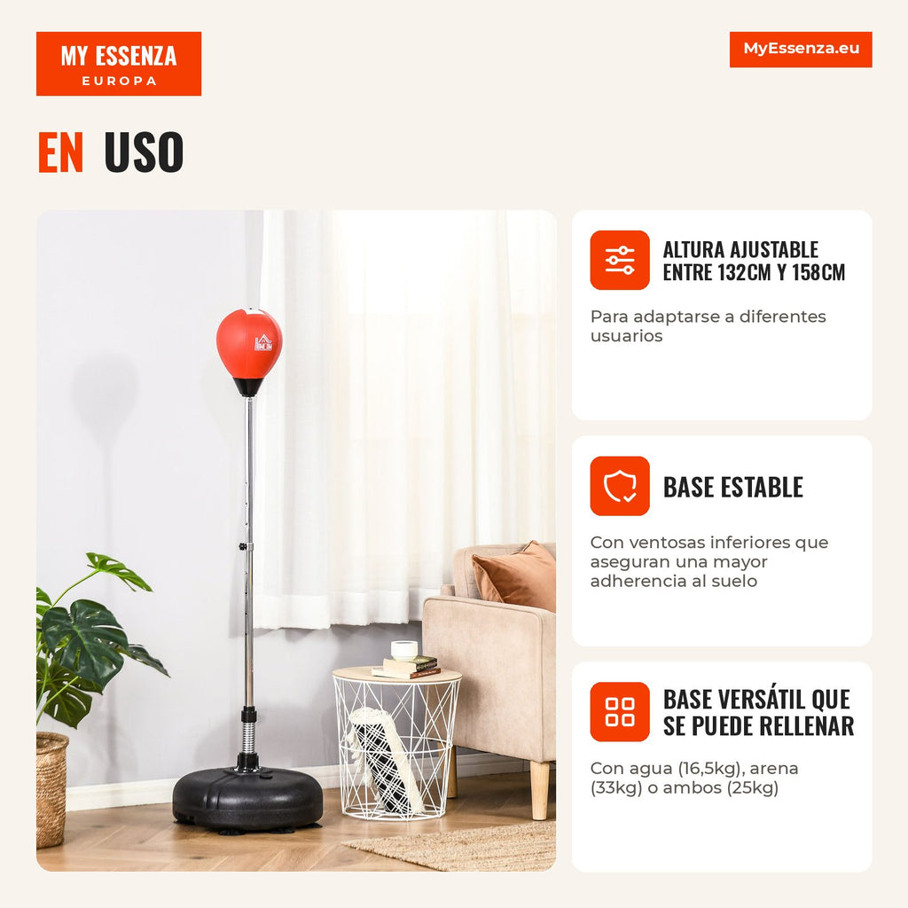 Adjustable 4-Level Standing Punching Bag Ø45x132-158cm Black and Red HOMCOM — Infografia ES (em utilização)