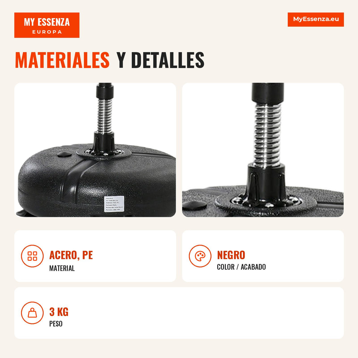 Adjustable 4-Level Standing Punching Bag Ø45x132-158cm Black and Red HOMCOM — Infografia ES (materiais e detalhes)