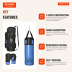 Professional Punching Bag with 8 oz Gloves, Hook and Storage Bag Ø25x102 cm Blue — Infografia EN (vantagens)